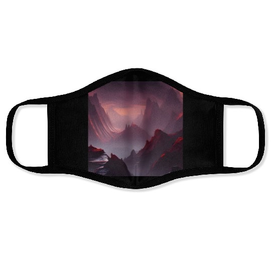 Lonely Red Mountains on an Alien Planet Abstract Face Masks