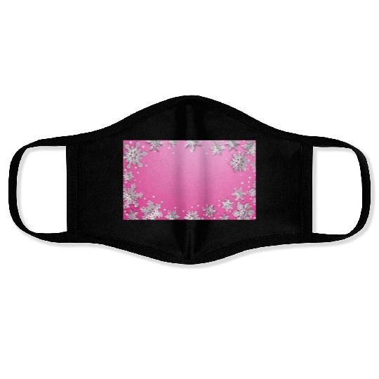 Winter Snowflakes Pink White Face Masks