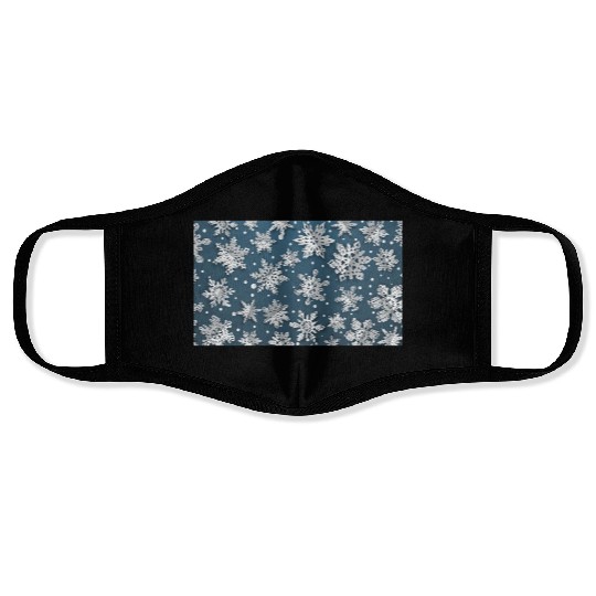 Modern Snowflakes Pattern Blue Face Masks