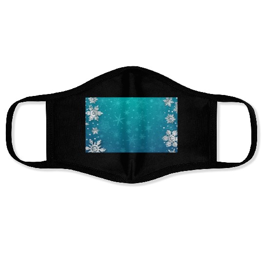 Winter Snowflakes Teal Pattern Face Masks