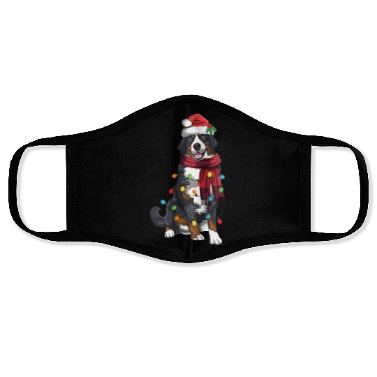 Bernese Mountain Christmas Light Funny Dog Lover Face Masks