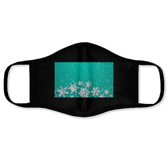 Teal Snowflakes Pattern Face Masks