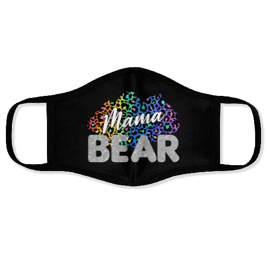 Mama Bear Leopard Silver Glitter Face Masks