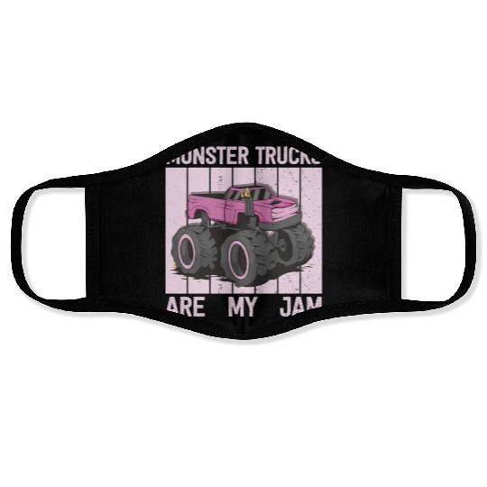 Monster Trucks Are My Jam Vintage Retro Face Masks