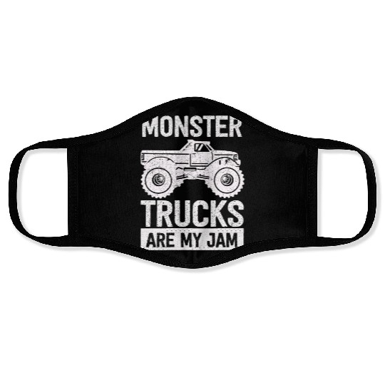 Monster Trucks Are My Jam Vintage Retro Face Masks