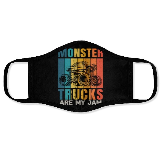 Monster Trucks Are My Jam Vintage Retro Face Masks