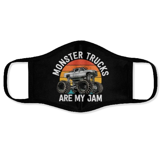 Monster Trucks Are My Jam Vintage Retro Face Masks