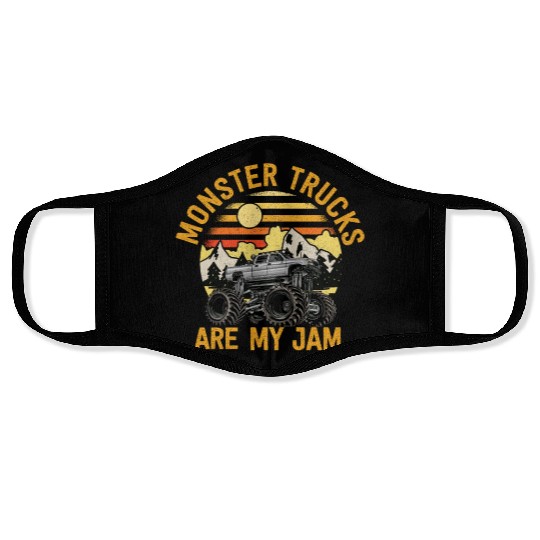Monster Trucks Are My Jam Vintage Retro Face Masks