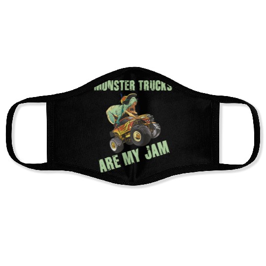 Monster Trucks Are My Jam Vintage Retro Face Masks