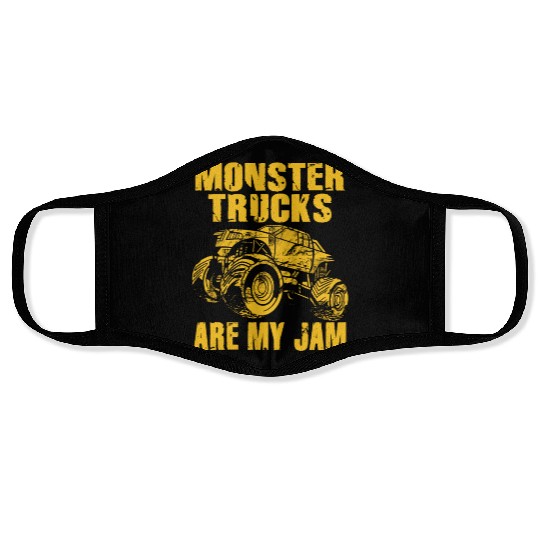 Monster Trucks Are My Jam Vintage Retro Face Masks