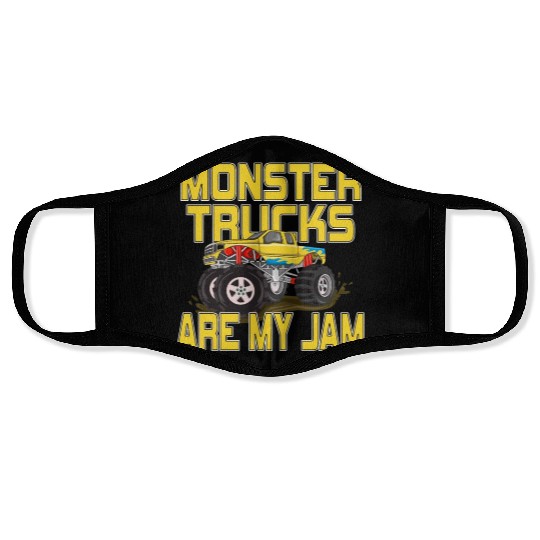 Monster Trucks Are My Jam Vintage Retro Face Masks