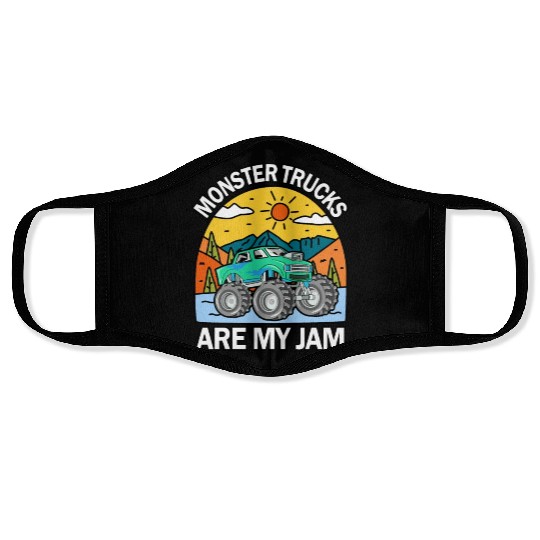 Monster Trucks Are My Jam Vintage Retro Face Masks