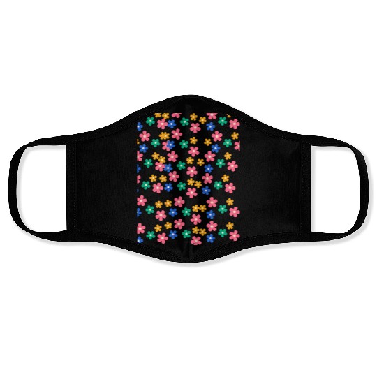 Retro 70s daisy flowers in orange & lilac Face Masks