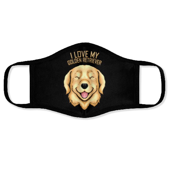 Dog Lover - I Love My Golden Retriever Face Masks