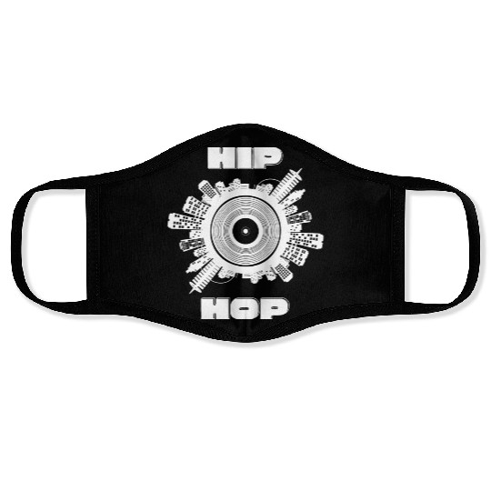 Hip Hop Vinyl City (White) Face Masks