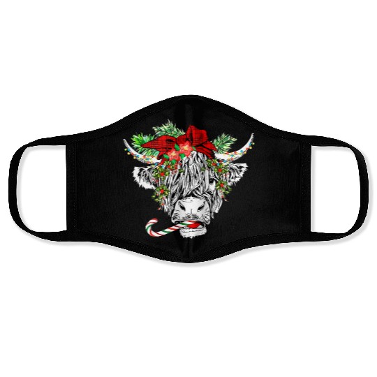 Christmas Highland Cow Merry Christmas Face Masks
