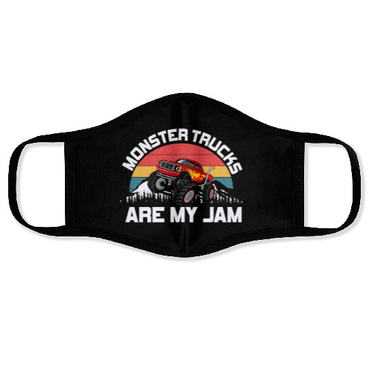 Monster Trucks Are My Jam Vintage Retro Face Masks