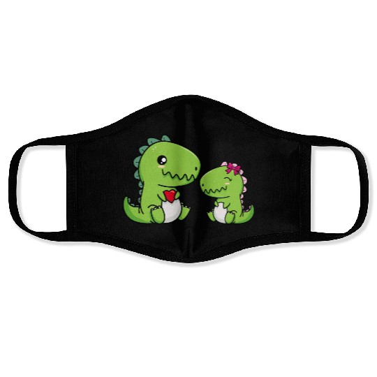 Big sister brother dino siblings boy girl heart Face Masks