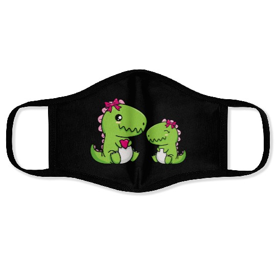 Big sister brother dino siblings boy girl heart Face Masks