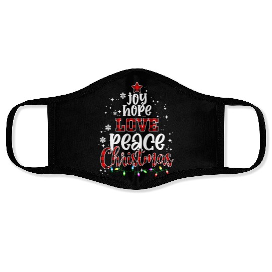 Joy Hope Love Peace Christmas Red Buffalo Plaid Face Masks