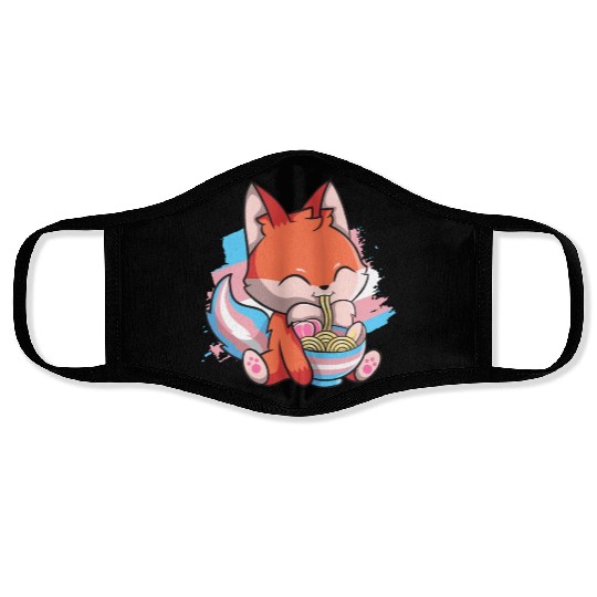 Transgender Pride Kawaii Fox Ramen Noodles Trans F Face Masks