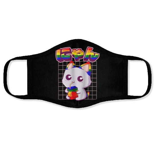 Gay Pride Kawaii Cat Strawberry Milk Rainbow Flag Face Masks