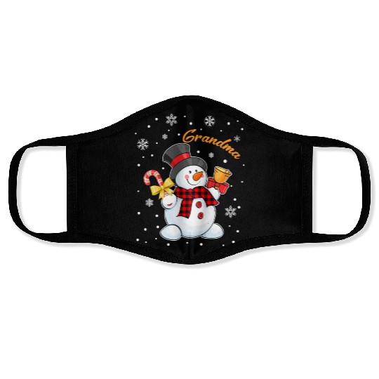 Grandma Snowman Candy Cane Christmas Red Plaid Face Masks