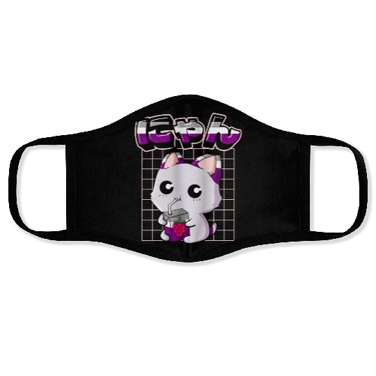 Asexual Pride Kawaii Cat Strawberry Milk Asexual F Face Masks