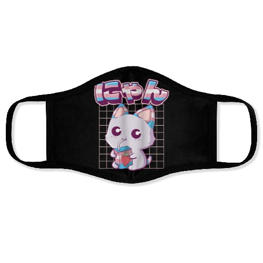 Transgender Pride Kawaii Cat Strawberry Milk Trans Face Masks