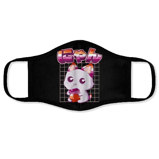 Lesbian Pride Gay Kawaii Cat Strawberry Milk Lesbi Face Masks