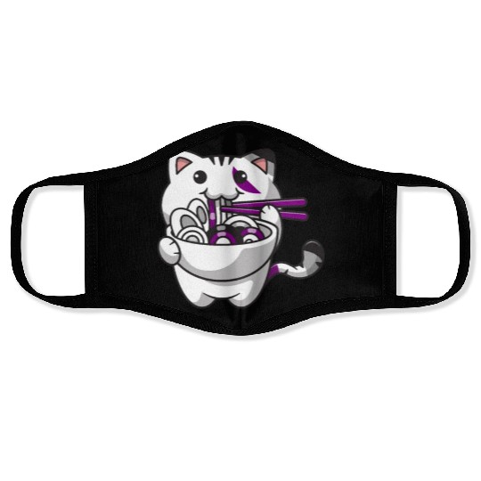 Asexual Pride Kawaii Cat Ramen Noodles Asexual Fla Face Masks