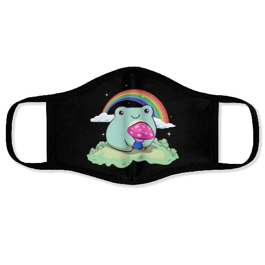 Bisexual Pride Bi Kawaii Frog Mushroom Cottagecore Face Masks