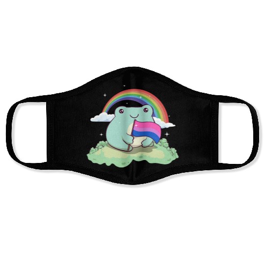 Bisexual Pride Bi Kawaii Frog Bisexual Flag Cottag Face Masks