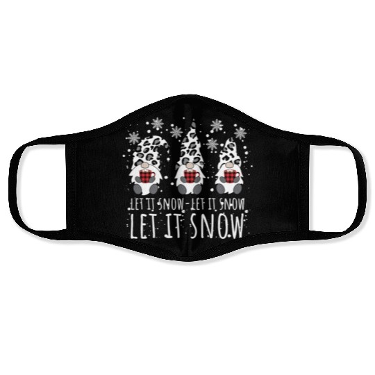 LET IT SNOW Winter Gnome Leopard Buffalo Plaid Face Masks