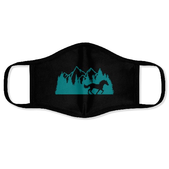 forest mountains nature horse Face Masks