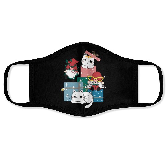 cute gnome and kitty cats on present gift box Face Masks