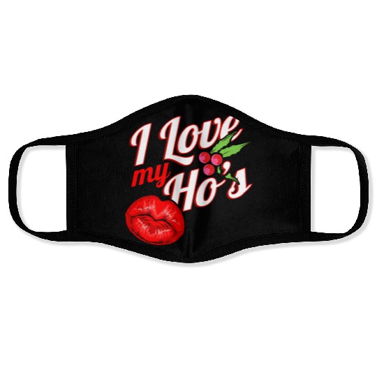 I Love My Ho's Kissing Mouth Mistletoe Christmas Face Masks
