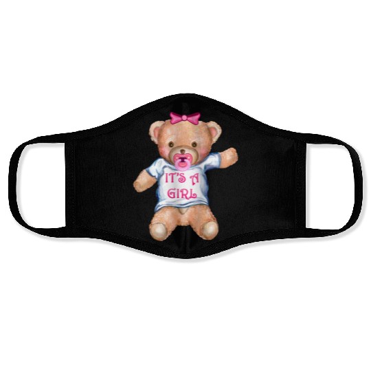 It's A Girl Teddy Bear with Pacifier Face Masks