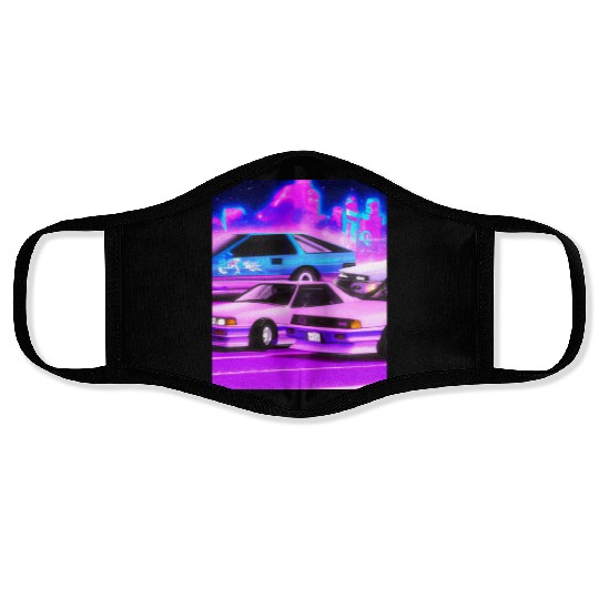 Vaporwave Car Synthwave City Face Masks