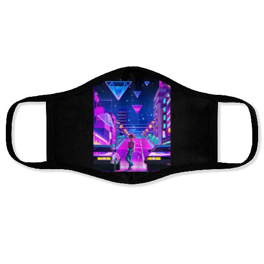 Vaporwave Car Synthwave Girl Face Masks