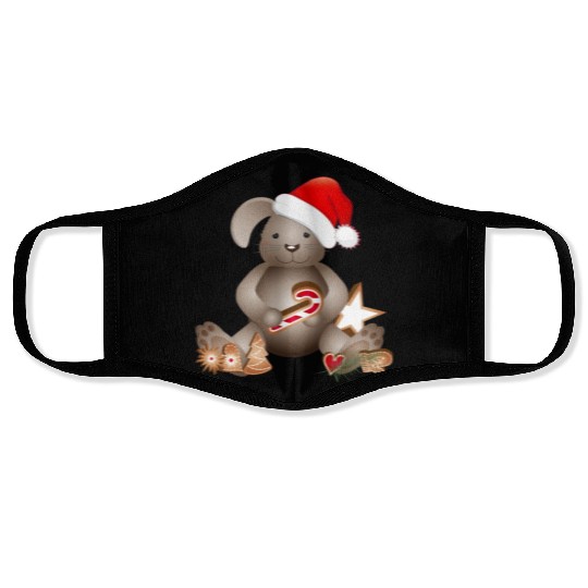 sweet bunny for christmas with santa hat Face Masks