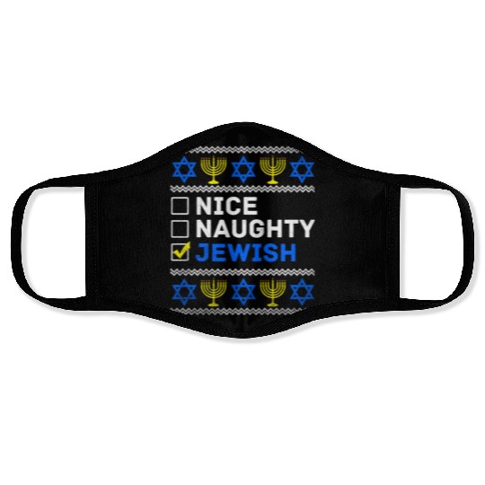 Nice Naughty Jewish Ugly Hanukkah Sweater Chanukah Face Masks