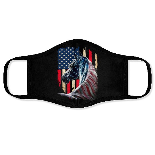 Patriotic Horse American Flag - Horse Vintage Face Masks