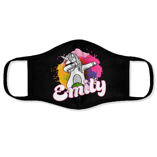 EMILY - Beautiful name with dabbing unicorn Face Masks