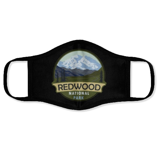 Cool Vintage Retro Redwood National Park Mountain Face Masks