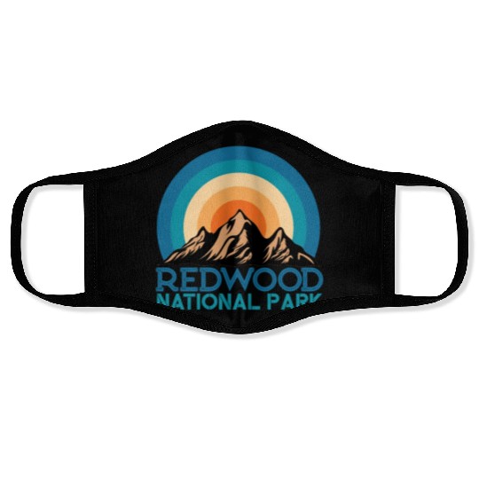 Cool Vintage Retro Redwood National Park Mountain Face Masks