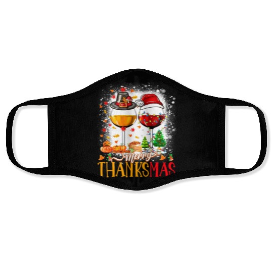 Merry Thanksmas Santa Hat Thanksgiving Christmas Face Masks