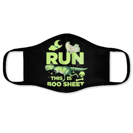 RUN THIS IS BOO SHEET RUNNING DINOSAUR REX GAME Face Masks