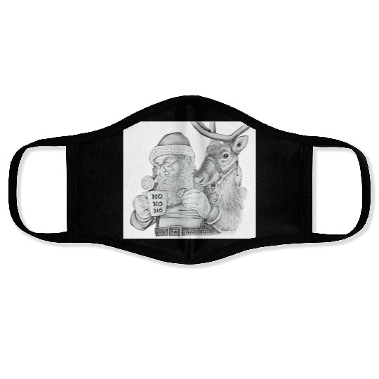 Festive Santa and Reindeer Illustration Face Masks