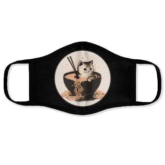 Cat Cat Ramen Noodles Cute Kitten Noodle Soup Face Masks